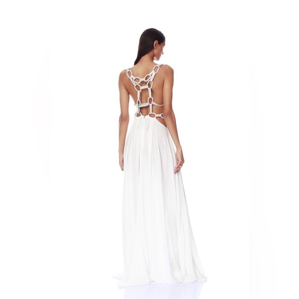 NEW BRONX AND BANCO Elegant White Cutout Plunge Brielle Diamond Gown - Picture 5 of 15